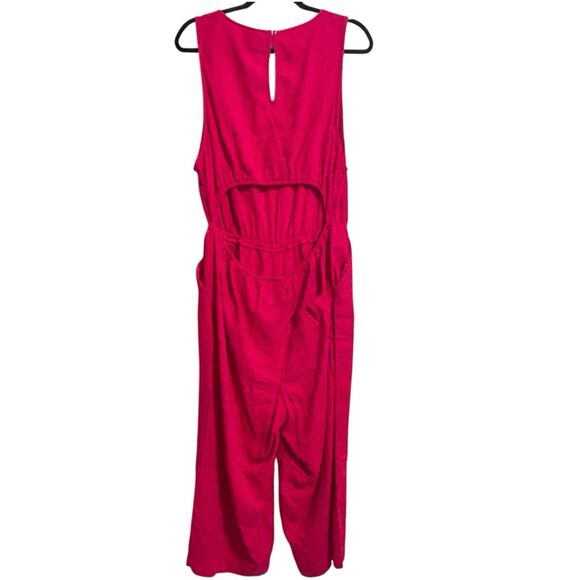 Universal Thread Linen Jumpsuit Plus Sz XXL Pink VNeck Cutout Back Elastic Waist - Picture 6 of 9